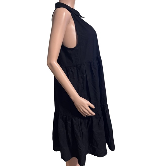 NWT NICOLE MILLER NEW YORK Linen Blend Black Halter Button-Down Midi Dress - Picture 2 of 11